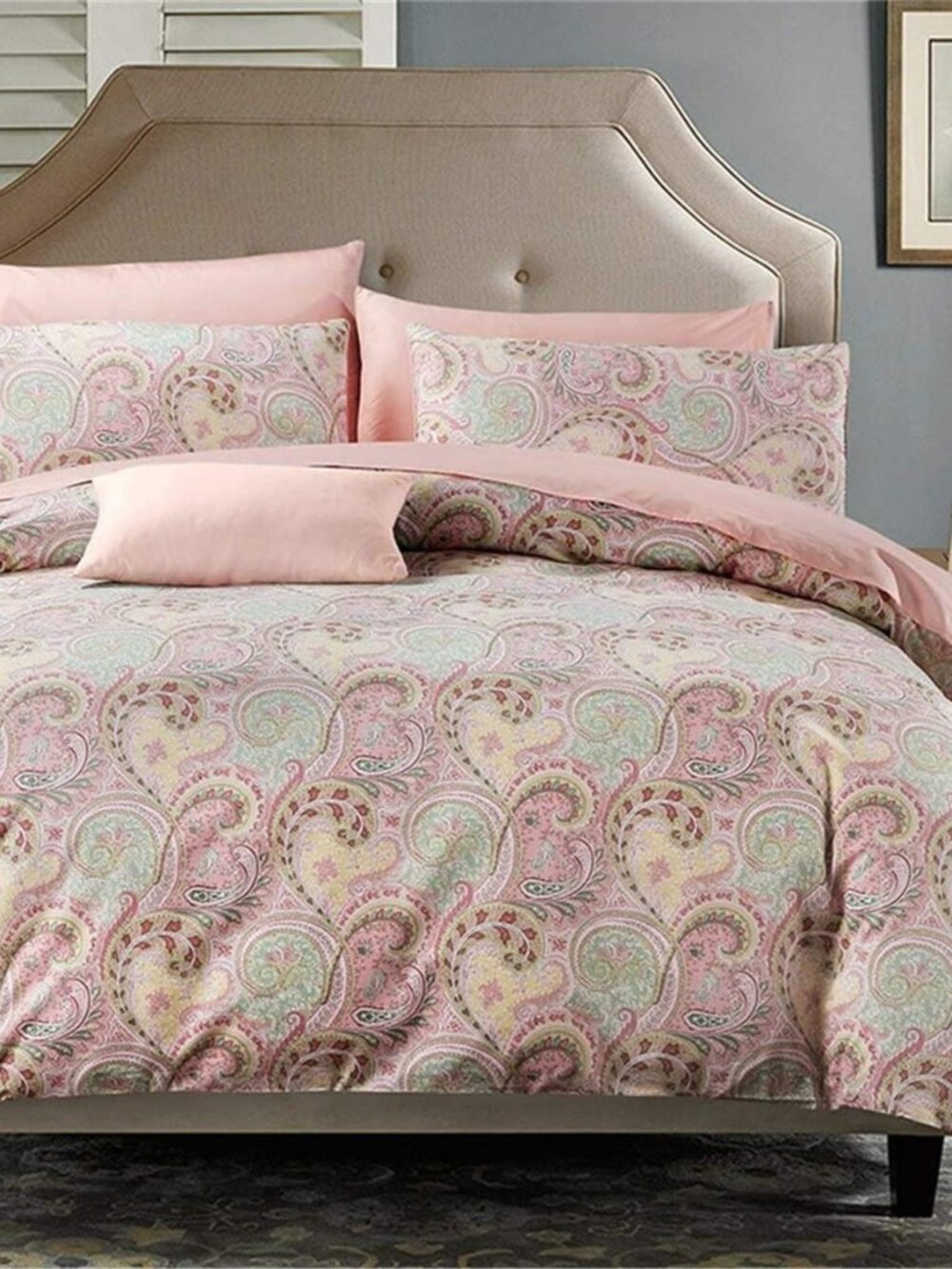 Paisley Duvet Cover Set Queen Size Pink Girls Bedding Boho Damask Quilt Cover